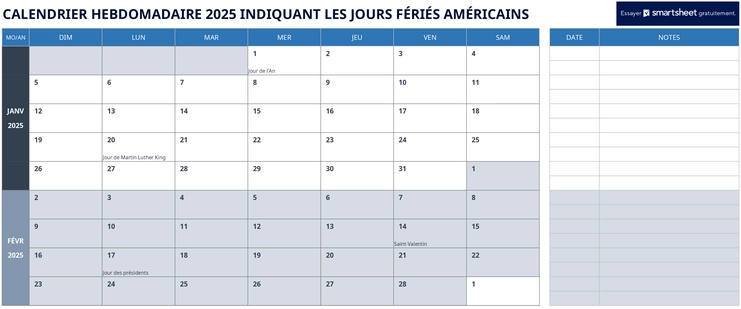 calendrier-hebdomadaire-2025-jours-feries-américains